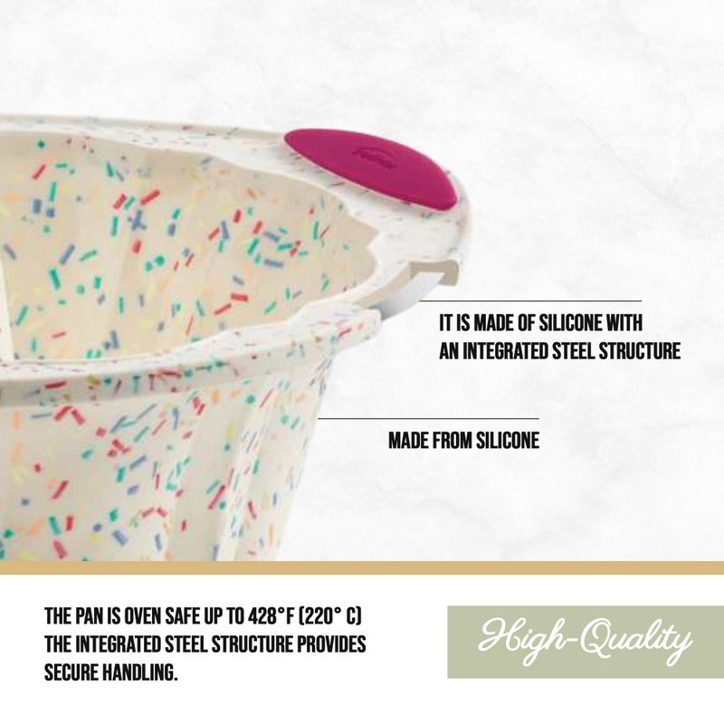 Trudeau 5118558 Structure Fluted Cake Pan Silicone Bakeware, Medium, Confetti White - Image 3